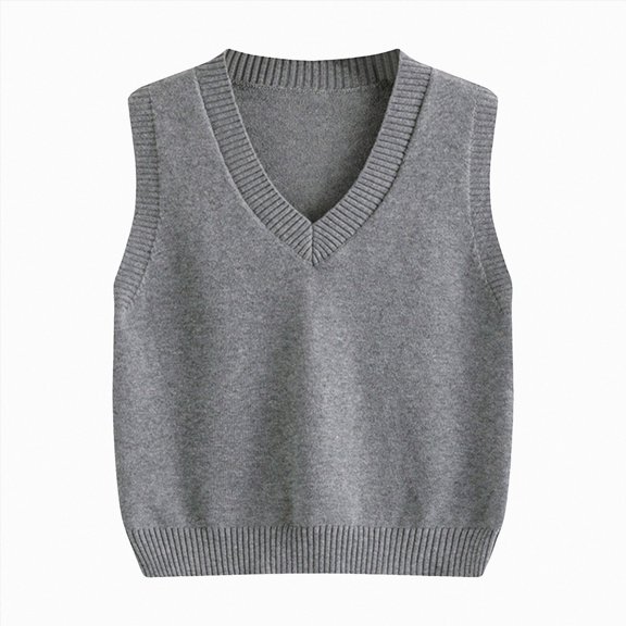WUANDIXFA Girls V Neck Cable Knit Vest Teen School Pullover Sleeveless Sweater Layering Preppy Sweater Vest for Girls,Grey,3-4 Years