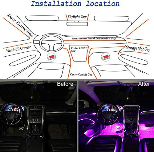 LEDCARE Multicolor RGB Car Interior Lights Ambient Lighting Kits Sound Active Function and RF Remote Control 16 Million Colors 5 in 1 with 236 inches Fiber Optic Car LED Strip Lights 