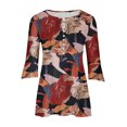 thumbnail image 5 of Fiudx Ofertas Relámpago Camiseta Estampada a La Moda para Mujer, Blusa con Mangas 3/4, Camisetas Informales con Cuello En V, 5 of 5