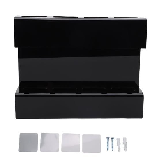 BIMZUC Acrylic Wall‑Mounted Straw & Chopstick Organizer with Drainage, 4 Compartments, Adhesive Mount, Black