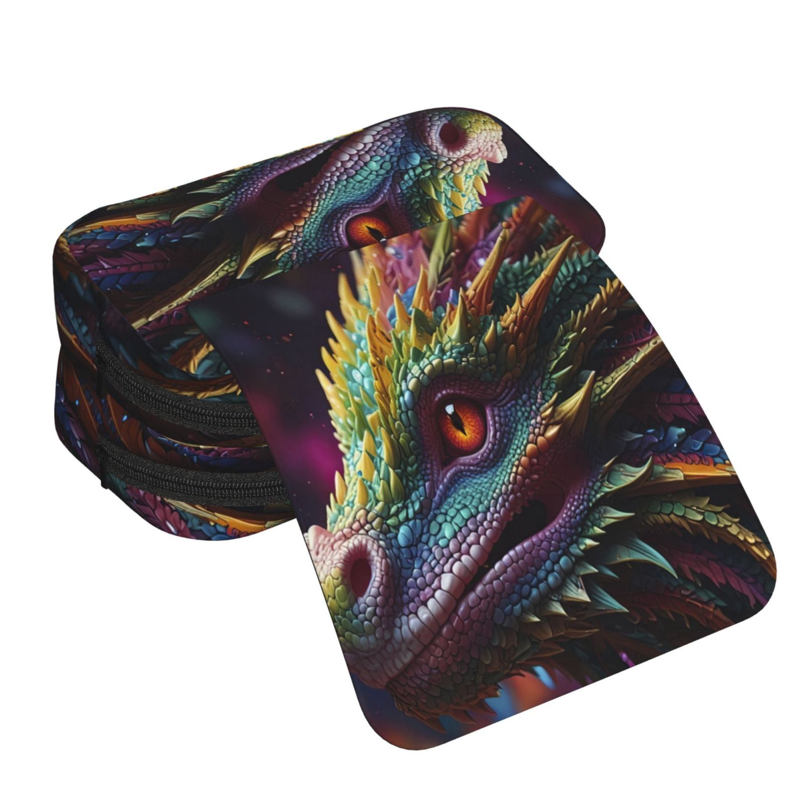 Rateoe Colorful Dragon Head Profile Pattern Double Clamshell Pen Case, Storage Organizer with Two Zipper Compartments– Holds Up to 50 Pencils & Pens