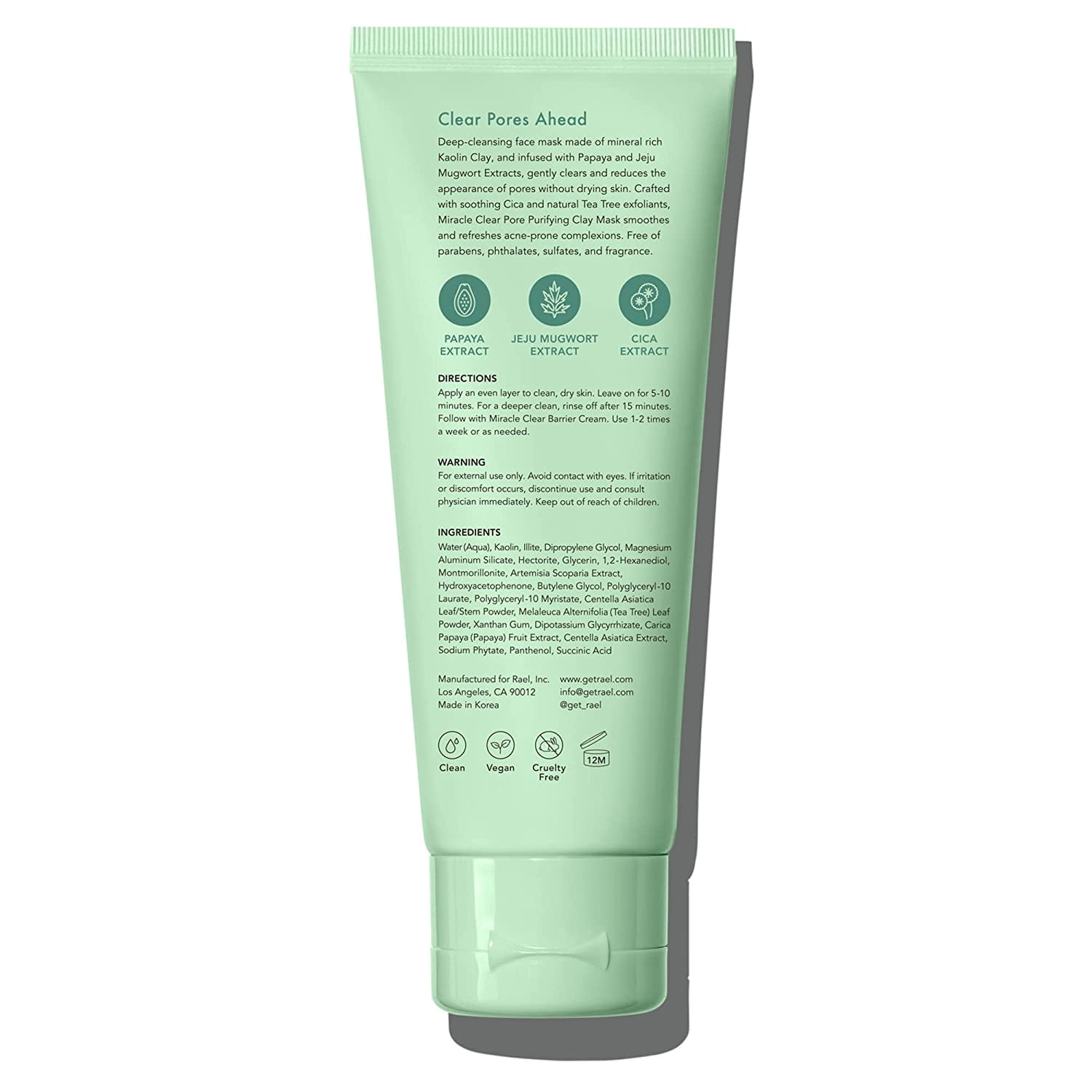 Rael Miracle Clear Pore Purifying Kaolin Clay Face Mask, 3.4 fl oz
