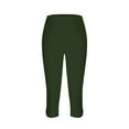 thumbnail image 4 of Capri Pants for Women High Waist Solid Color Slim Fit Stretchy Cropped Leggings Summer Pants with Side Pockets (S, Army Green), 4 of 6