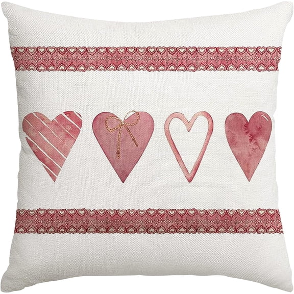 Valentines Day Pillow Covers 18X18 Hearts Love Decorative Throw Pillows Decoration Holiday Party Cushion Case for Couch Sofa