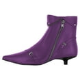 thumbnail image 2 of FSJ Women Gorgeous Side Zipper Ankle Boots Pointed Close Toe Buckled Belts Short Bootie Kitten Low Heel Office Walking Dress Shoes Size 15 Purple, 2 of 4