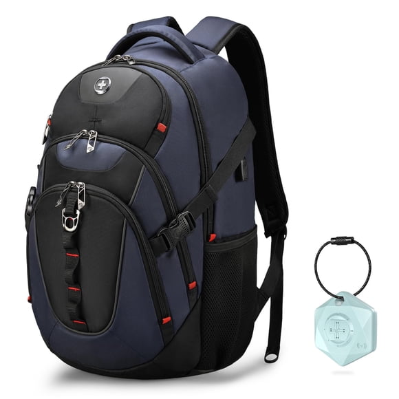 Swissdigital Design Travel Backpack for Men with Apple Find My, Laptop Backpack with USB Charging Port, RFID Protection, Add-A-Bag System - Travel Ba