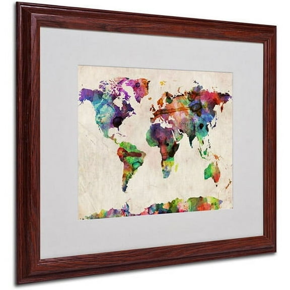 Trademark Art 'Urban Watercolor World Map' Matted Framed Art by Michael Tompsett