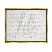 Stupell Industries Life Is Short Smile Grey on White Planked Look Metallic Gold Framed Floating Canvas Wall Art, 24x30, by Jennifer Pugh