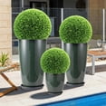 thumbnail image 6 of Bibana Set of 3 Green Glossy Planters (24", 21", 10"), Indoor Outdoor Round Plastic Flower Pots with Drainage Hole & Saucer, Lightweight Imitation Porcelain Decorative Planters for Home Garden Porch, 6 of 7