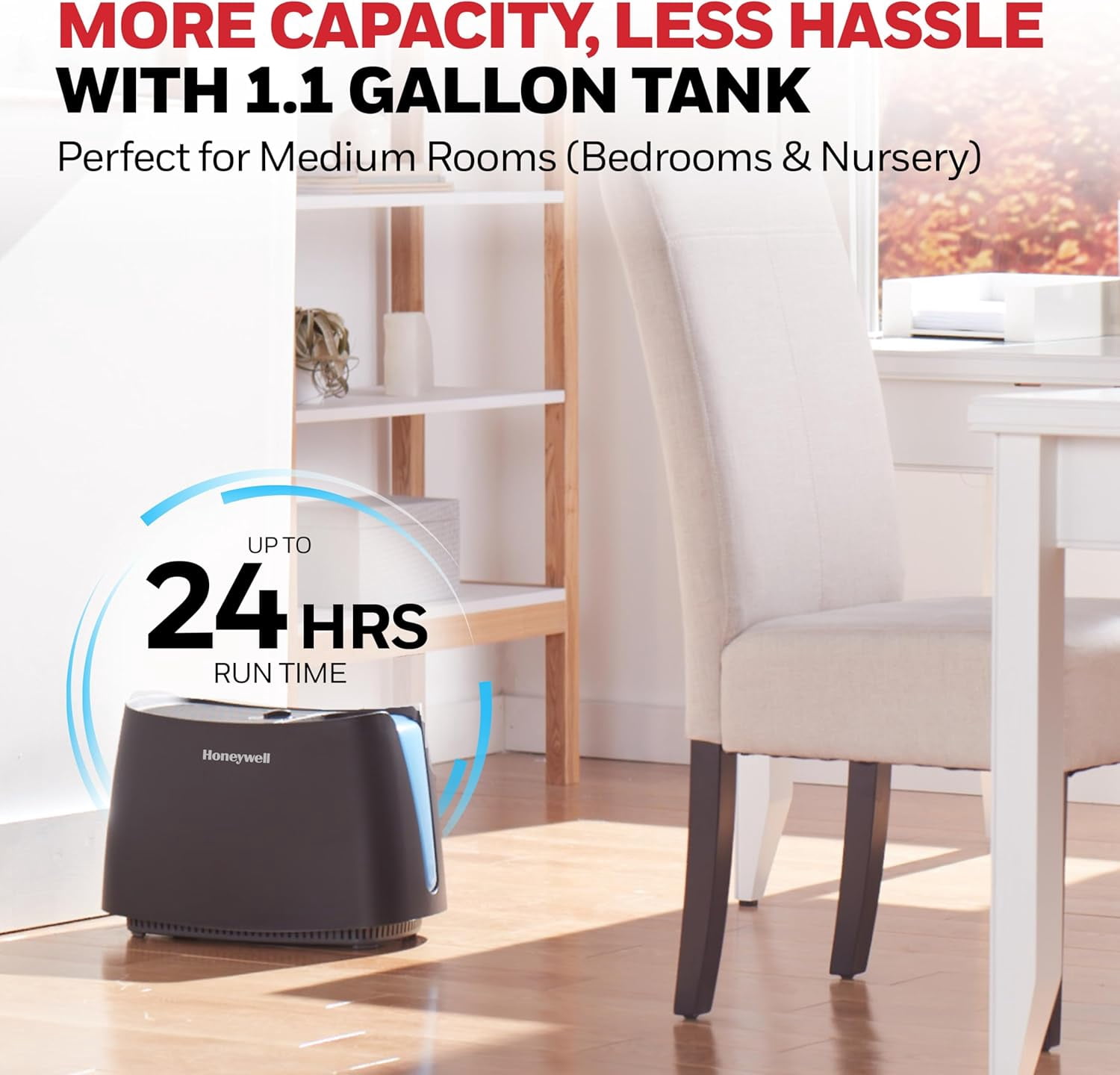 Cool Moisture Humidifier For Bedroom, Medium Rooms, 1.1 Gallon, Invisible Moisture Humidifier for Baby, Kids, Quiet, Easy to Clean, UV Technology, Black,