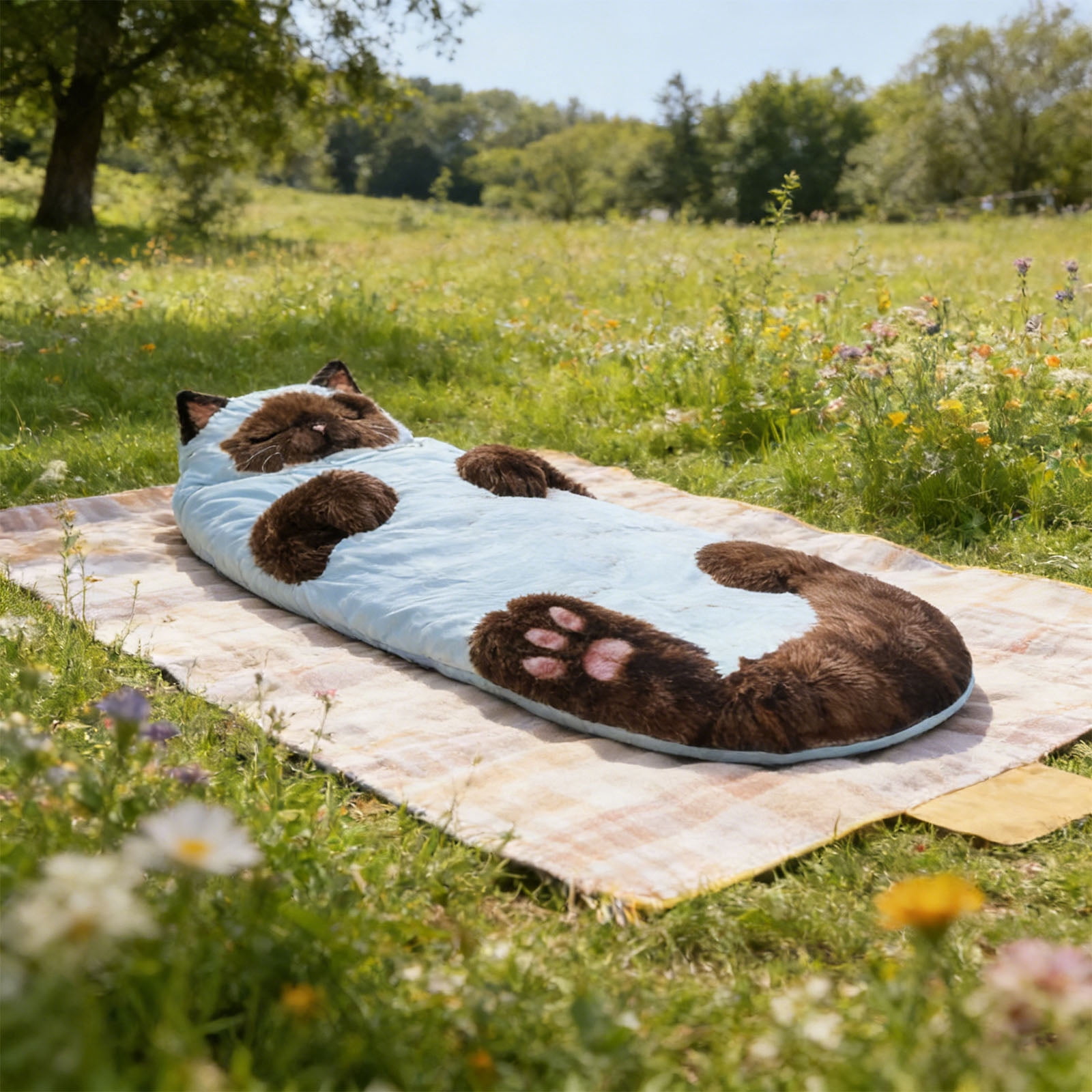 Sleeping Bags for Adults Cold Weather & Warm Cat Sleeping Bag with Pillow Camping Sleeping Bag for Kids 10-12 Soft Sleeping Bags Plush Cat Envelope Washable Blanket for Camping Travel Sleepovers Home