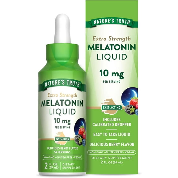 Melatonin Liquid | 10 mg | 2 Fl oz Maximum Strength for Adults | Berry Flavor | by Nature's Truth