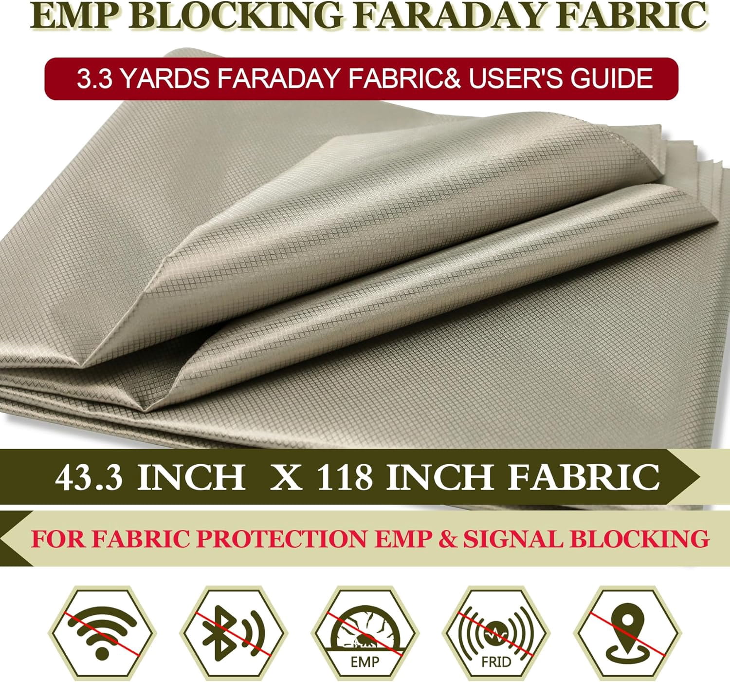 Faraday Fabric Kits 43''X118'' Meters(3 Yards) with Faraday Tape and Tape Measure Multi-Purpose Conductive Cloth.Premium Soft Material Easy to Cut for DIY Faraday Bags.RFID Fabric.