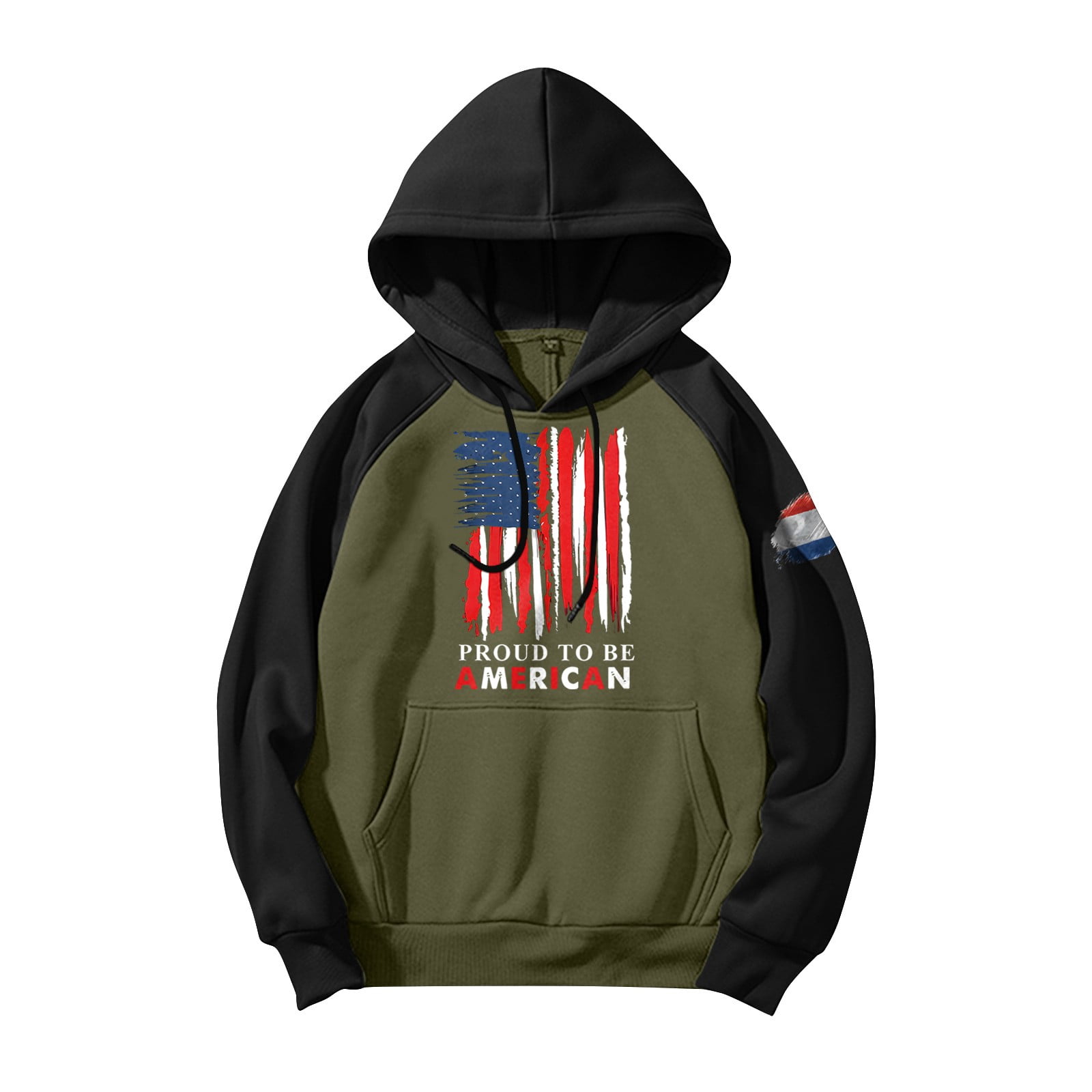 GIPQJK Graphic Hoodies for Men American Flag Print Hooded Sweatshirts Multicolor Panel Pullover Tops Big and Tall Usa Flag Design Patriotic Hoodies Sweatshirts with Pockets,Green 3XL