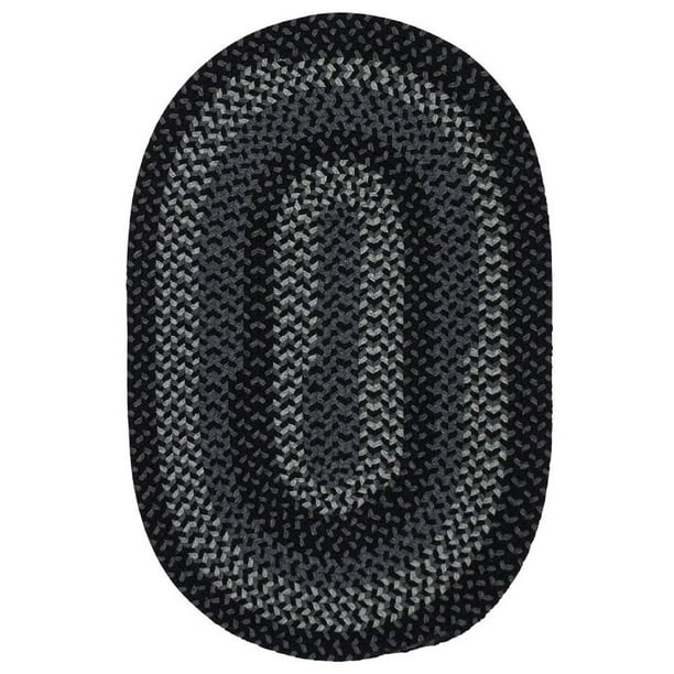 2' x 6' Black and Gray Handmade Braided Oval Area Throw Rug Runner