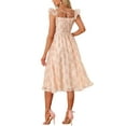thumbnail image 3 of Vestidos florales INSPIRE CHIC para mujeres con volantes, espalda fruncida, sin mangas, escote cuadrado, midi, rosa claro XS, 3 of 6