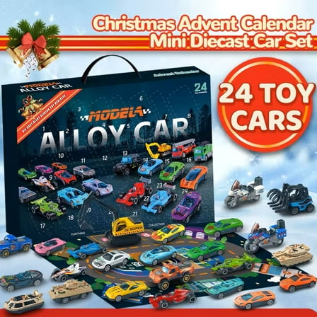 Christmas Advent Calendar 2025 - Christmas Countdown with 24 Cars Vehicles, Birthday Gifts for Kids Ages 3-12