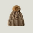 thumbnail image 4 of Skymirror Women Fall Winter Hat Thickened Knitted Soft Elastic Warm Anti slip Ear Plush Ball Decor Twisted Pattern Outdoor Beanie Cap, 4 of 8