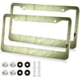 thumbnail image 2 of GZHJMY St.Patrick's Day Clover License Plate Frames, License Plate Covers, 2 Packs Universal Aluminum Tag Frame with 2 Holes & Screw Caps Car Tags, Elliptical Hole Decorative, 2 of 7