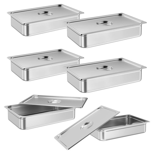 Full Size Steam Table Pans with Lid, 6-Pack 4 Inch Deep Restaurant Steam Table Pans Commercial, Anti-Jamming Hotel Pan Stainless Steel