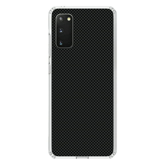 DistinctInk Clear Shockproof Hybrid Case for Galaxy S20 ULTRA / 5G (6.9" Screen) - TPU Bumper, Acrylic Back, Tempered Glass Screen Protector - Black Grey Carbon Fiber Printed Design