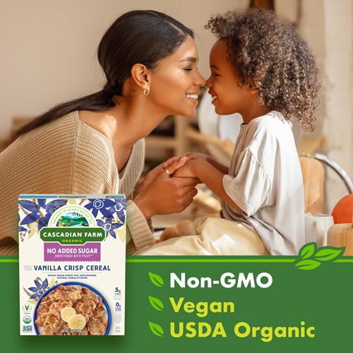Cascadian Farm Organic Vanilla Crisp Cereal, No Added Sugar, 12 Oz - Pack of 2