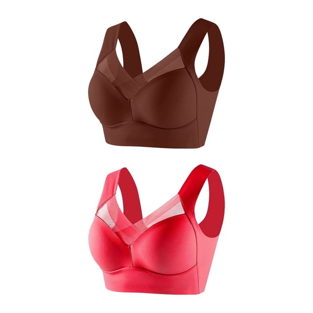Yuyuzo 2 Pack Plus Size Womens Sport Bras Full Coverage Wireless Seamless Padded Lifting Push up Bras