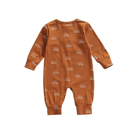 

Canrulo 4 Colors Newborn Baby Girls Boys Rompers 0-18M Sun Printing Long Sleeve Button Jumpsuits Outfits Brown Style 2 0-3 Months