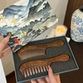 thumbnail image 3 of Walnut Wood Hair Comb Set - Two Pack Wide Tooth Wooden Hair Brush with Handle for Curly Hair Care and Detangling, 3 of 8