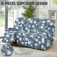 thumbnail image 3 of ZIATUBLES Stretch Recliner Sofa Covers White Rose Vintage Blue Printed Couch Slipcover 8 PCS 3 Seater Recliner Chair Covers Soft Fitted Furniture Protector with Storage Pocket for Living Room, 3 of 9