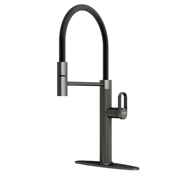 MASO Pull-Out Kitchen Faucet with 360° Swivel Modern Black Rubber Neck, Single Handle Single Hole Sink Faucet, 304 Stainless Steel, 2 Spray Modes, Brushed Gray