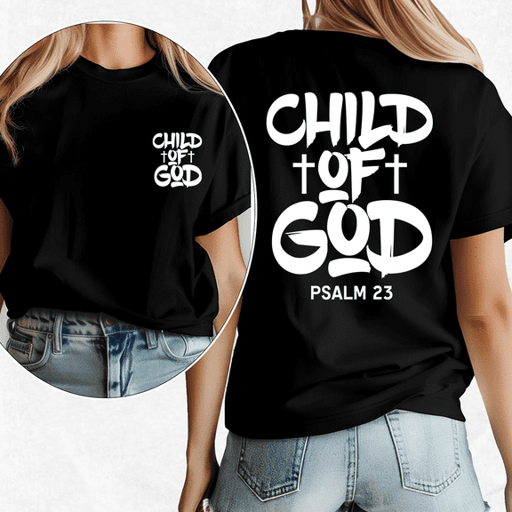 Psalm 23 Tops for Women & Men White Child Of God & Cross Graphic Tees Christian Short Sleeve Tshirts Casual Faith Based Shirts for Daily Outfits Black,S