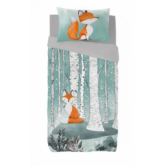 Ensemble de housse de couette Swift de Gouchee Home – Literie réversible en coton 2 pièces pour enfants – Imprimé animaux de la forêt