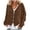 Brown, variant on Soft Brushed Fleece Zip Up V-Neck Jacket for Women, Long Sleeve Relaxed Fit, Casual Fall Layering Outerwear, 1 Piece, S-XXL, Plus Size Friendly