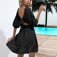 thumbnail image 7 of Herrnalise Summer Dresses for Women 2024 Trendy Square Collar Puff Sleeve Short Tab Sleeve Tie Backless Ruffle A-Line Dress Design Solid Color Shapewear Stretchy Romper Jumpsuits For Women Black, 7 of 7