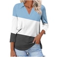 thumbnail image 2 of aidice Chemises à Manches 3/4 pour Femmes Col en V Tops Amples à Col Rabattu Printemps Été Décontracté Doux Confortables T-Shirts Colorblocks, 2 of 5