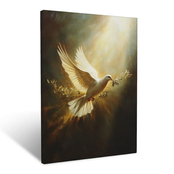CozyNet A Dove In Flight Carrying Olive Branch & Surrounded By Peaceful Radiant Light Wall Art Prints With Frame Canvas Perfect for Living Room & Bedroom, Ready to Hang, Wall Decor 12"x16"