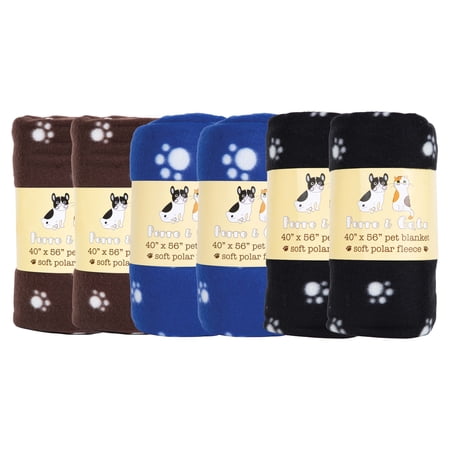 Arkwright Pet Blankets (Pack of 6  40x56)  Soft Polar Fleece  Assorted Paw Patterns