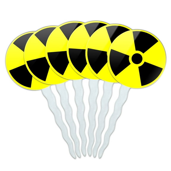 Radioactive Nuclear Warning Symbol Cupcake Picks Toppers - Set of 6