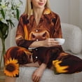 thumbnail image 6 of Fotbe Vintage Sunflower Cow A Pattern Long Sleeve Pajama Set for Women,Sleepwear Set,2-piece Loungewear Set,Soft PJs Comfy Nightwear with Pockets -XX-Large, 6 of 7