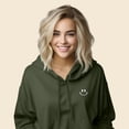 thumbnail image 4 of Dalix Smile Face Embroidered Fleece Cropped Hoodie Cold Fall Winter Women in Military Green L Large, 4 of 5