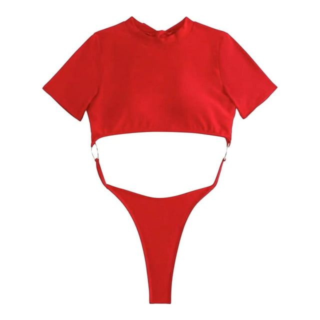 Traje de baño de una pieza para mujer, conjuntos de bikini para mujer, traje de baño de una pieza de color liso con tanga en la espalda para mujer, traje de baño de bikini para mujer