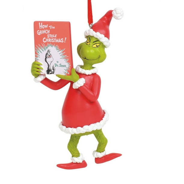 Grinch Reading How the Grinch Stole Christmas Book Holiday Ornament - Walmart.com - Walmart.com