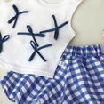thumbnail image 4 of KPOPLK Toddler Baby Girl Clothes Summer Outfits Infant Sleeveless Ruffled Vest Top Shirts Cute Bow Short Sets 2Pcs for 9M-6Y(5-6 Years,Blue), 4 of 4