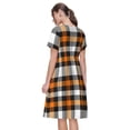 thumbnail image 2 of Bixox Robe d'Été à Manches Courtes pour Femmes Robe Ample Longueur Genou avec Poches-Orange à Carreaux, 2 of 7