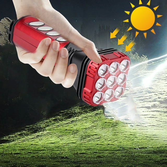 Sokhug Outdoor Lighting Solution: Solar-Powered Flashlight with Power Display for Camping, Emergency, and Home Use, 5 Modes, Red