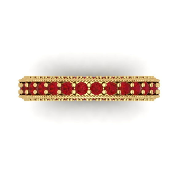 1.44 ctw Wedding Band for Women - 18K Yellow Gold Simulated Ruby Stackable Eternity Ring