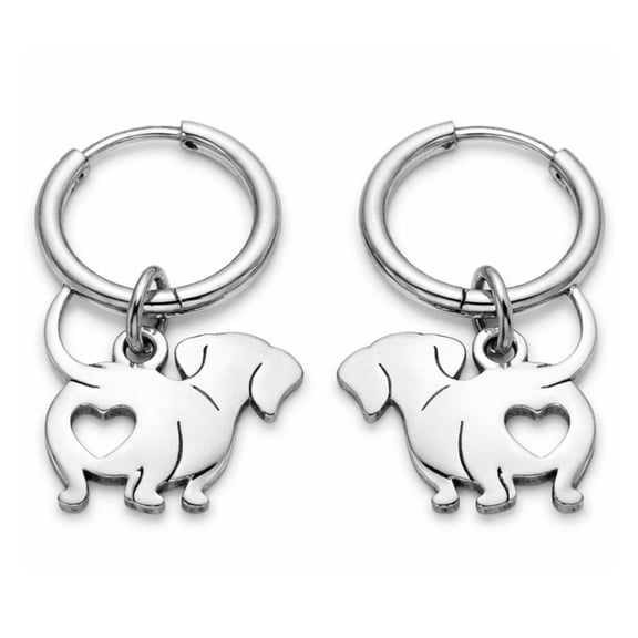 Dachshund Dangle Hoop Earrings for Women 12mm Non-Plated Silver Tone Stainless Steel by Ginger Lyne