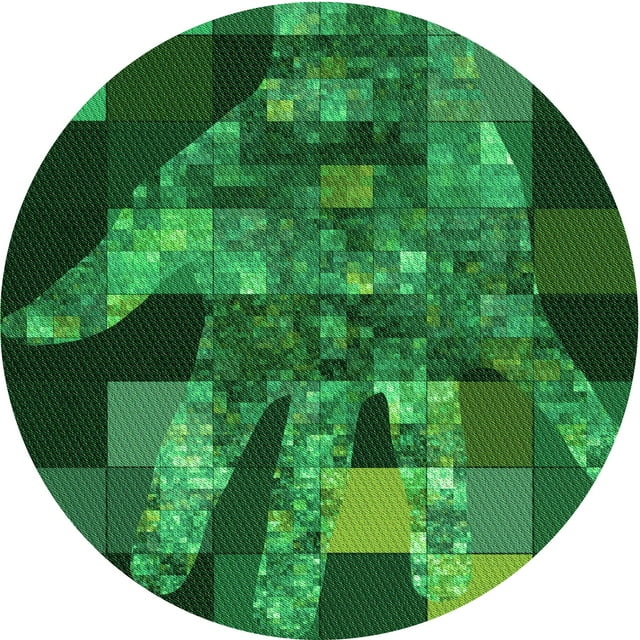 Ahgly Company Machine Washable Indoor Round Transitional Deep Emerald Green Area Rugs, 6' Round