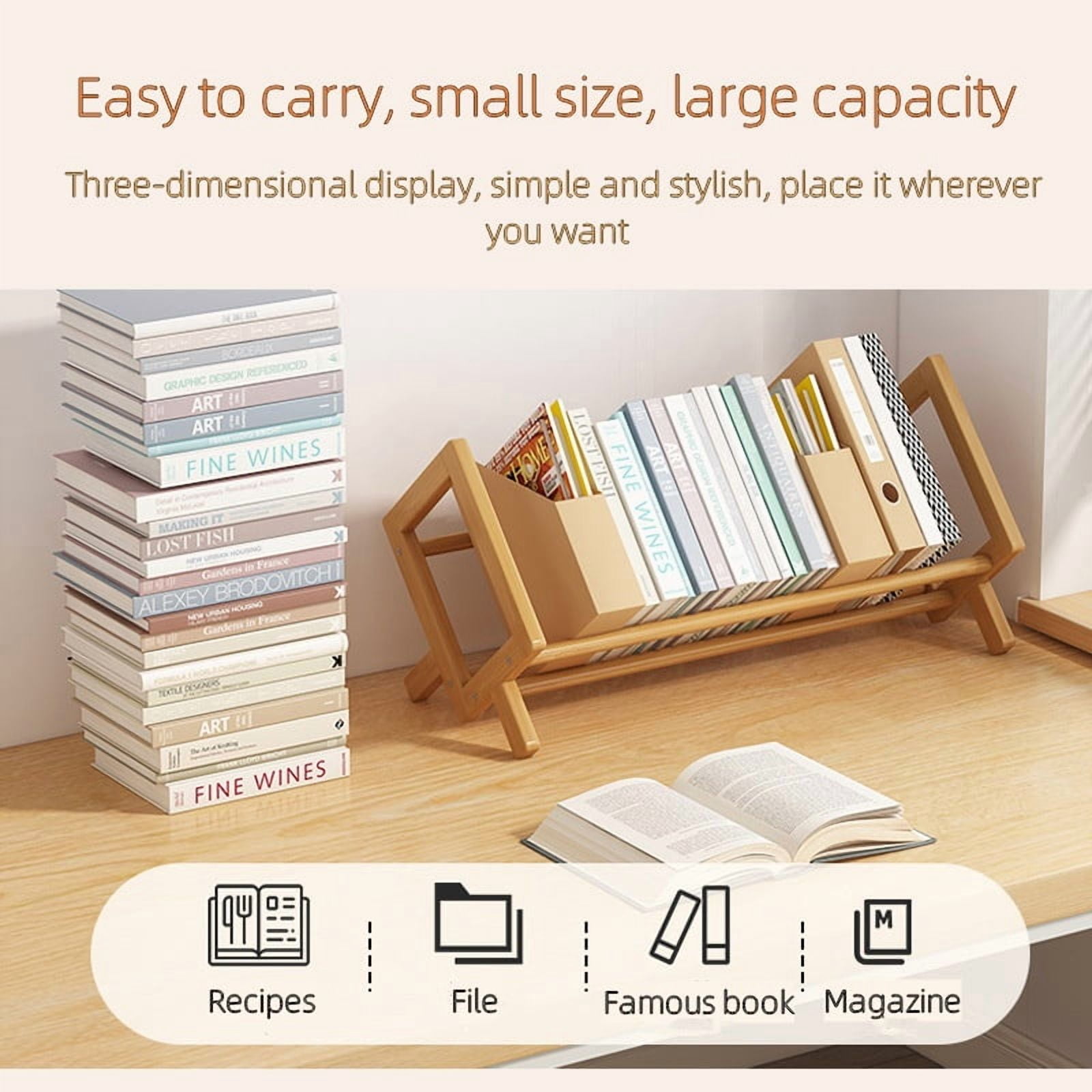 MTYIQS Wood Desktop Bookshelf,Small Bookcase Organizer Tilting Bookshelves Storage Rack Display Stand for Living Room/Office Supplies Storage,Suitable for children, adolescents